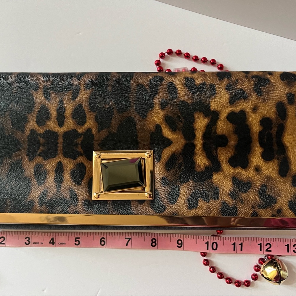 Elegant Leopard Print Clutch with Gold Details